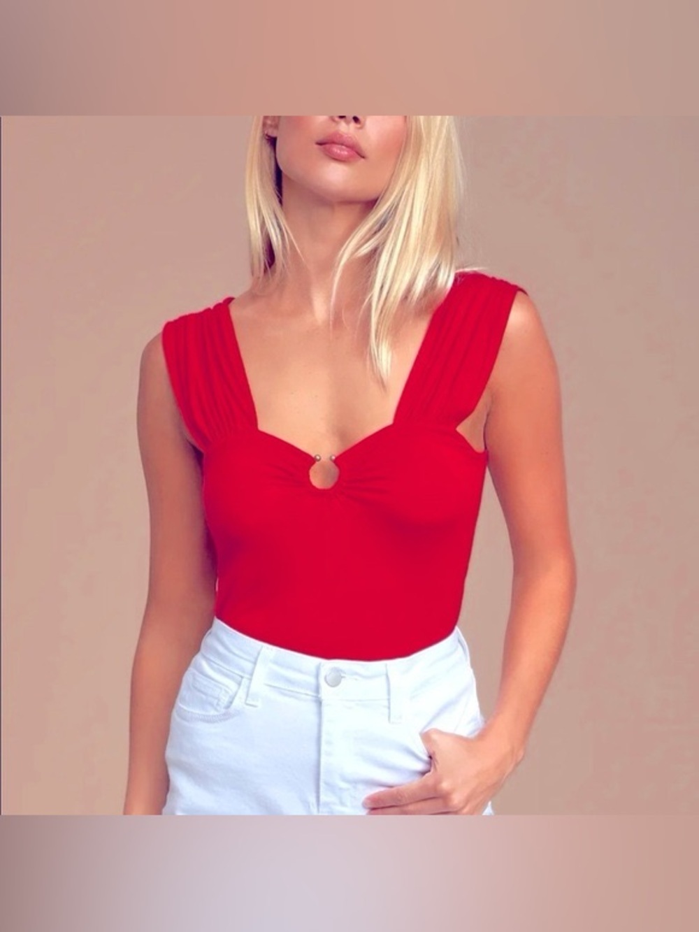 Free People Red Sleeveless Cutout Women's Top